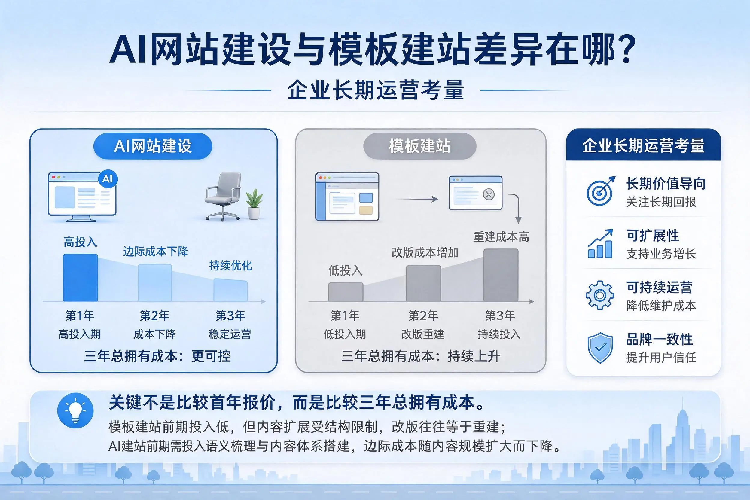 AI网站建设与模板建站差异在哪?定西企业长期运营考量
